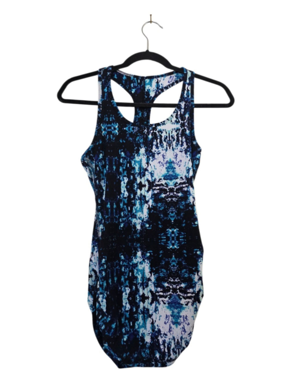 Karma Activewear Green Abstract Print Tank Women Size Small Blue White Razorback